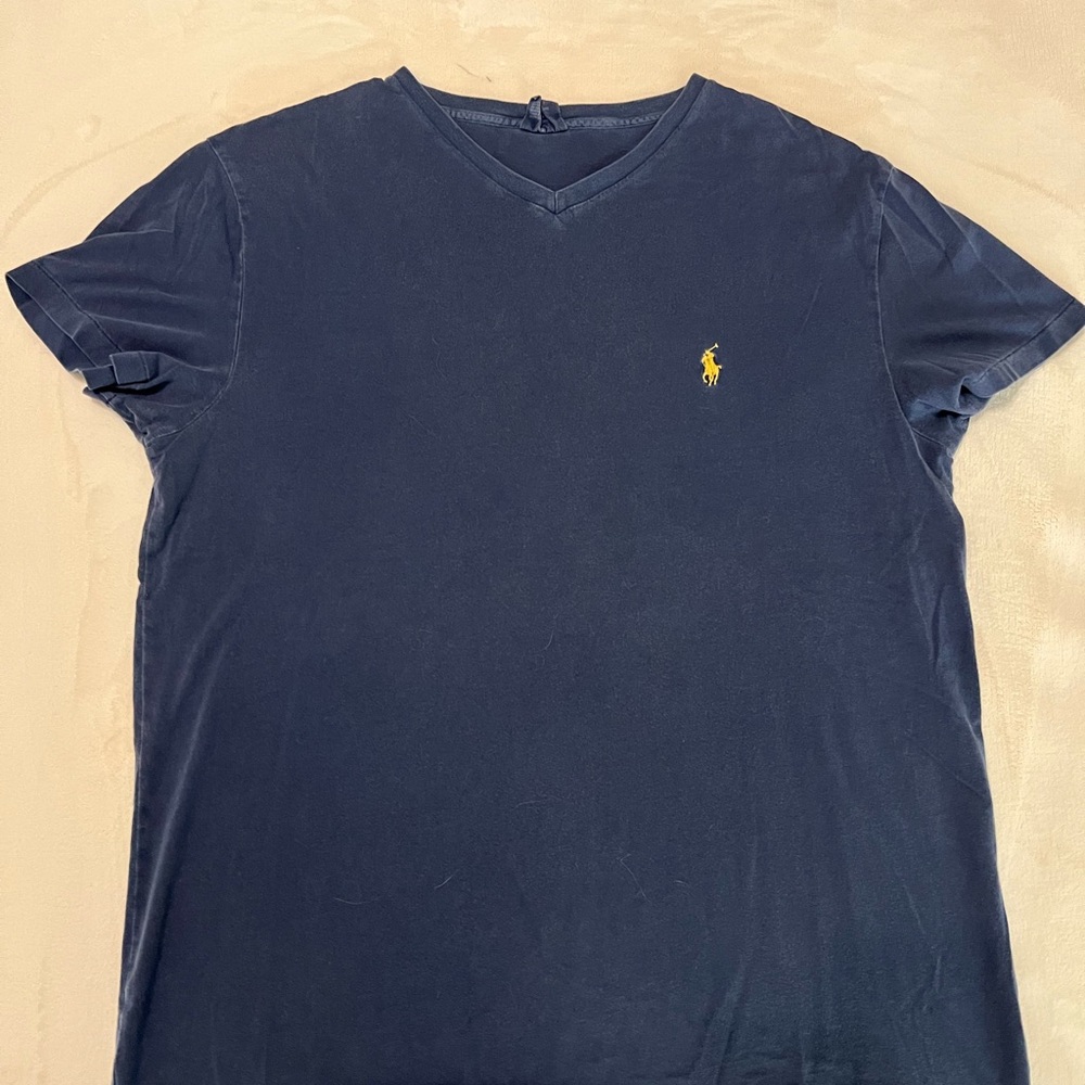 Polo Ralph Lauren Men's Dark Blue V-Neck T-shirt, Men’s Medium